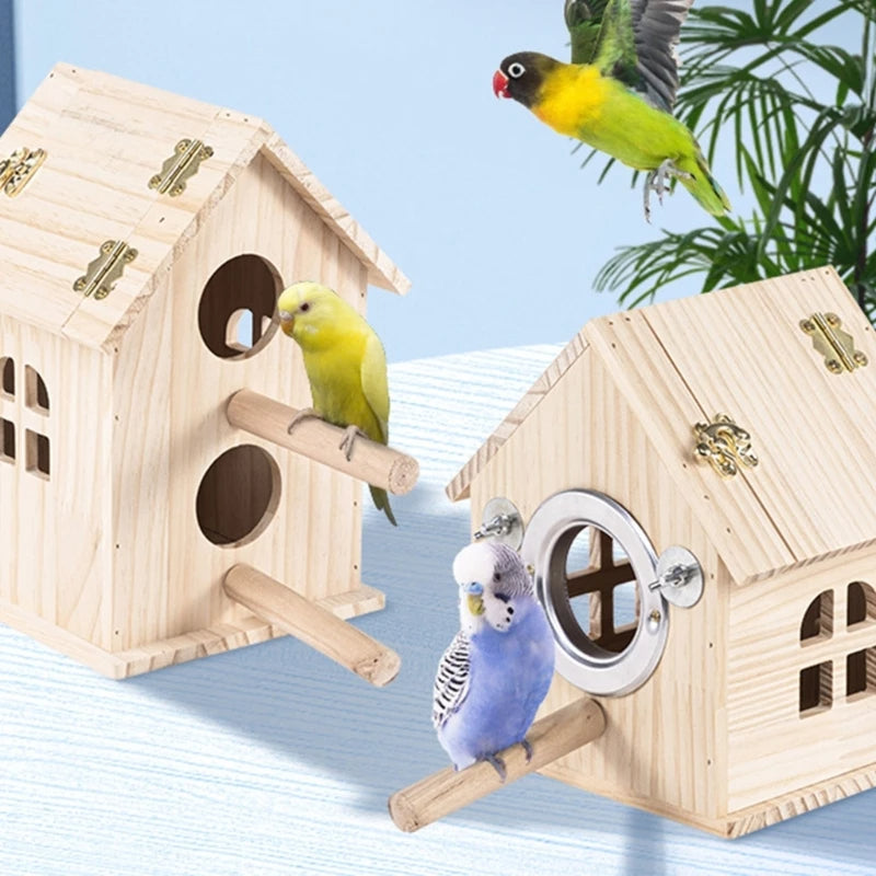 Bird Hanging Wood Nest Box - Love Bird Cages