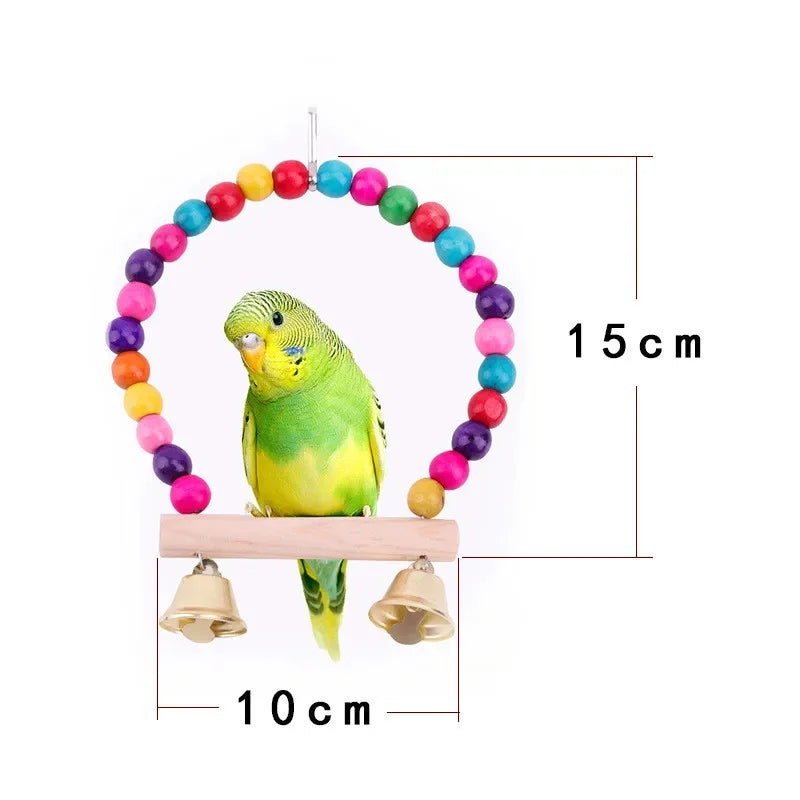 Bird Wooden Swing Toy with Hanging Bells - Love Bird Cages