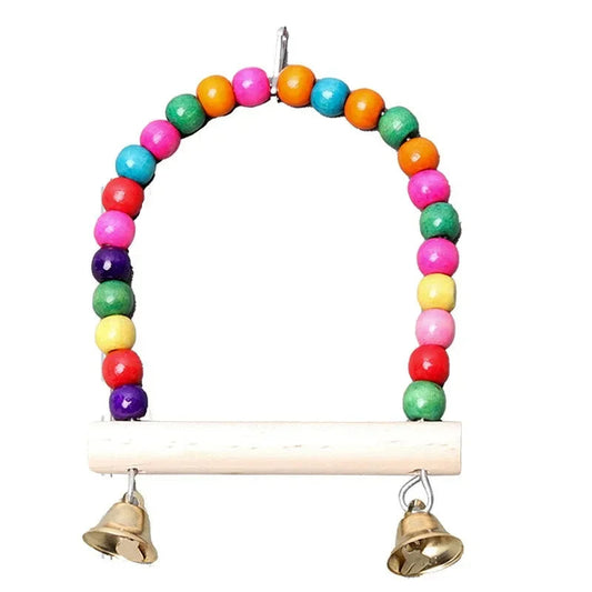 Bird Wooden Swing Toy with Hanging Bells - Love Bird Cages