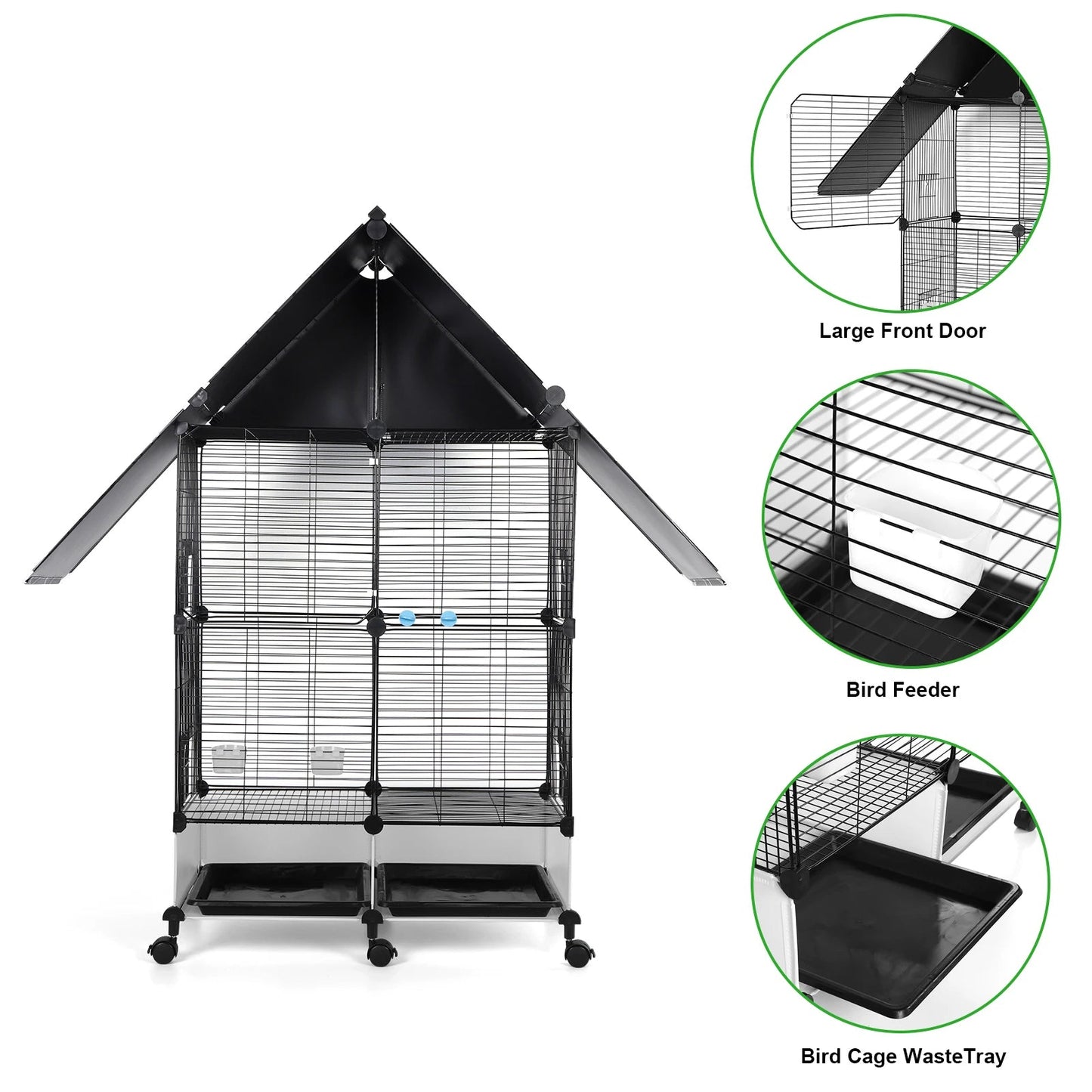 House Shape Bird Cage With Rolling Stand - Love Bird Cages