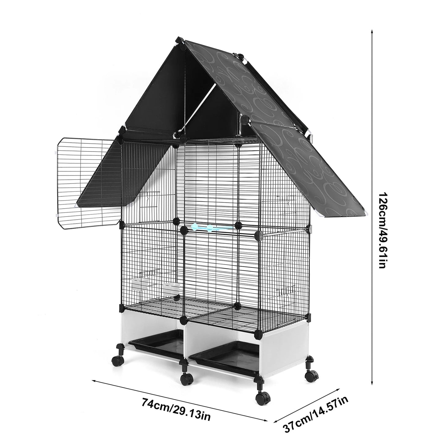 House Shape Bird Cage With Rolling Stand - Love Bird Cages