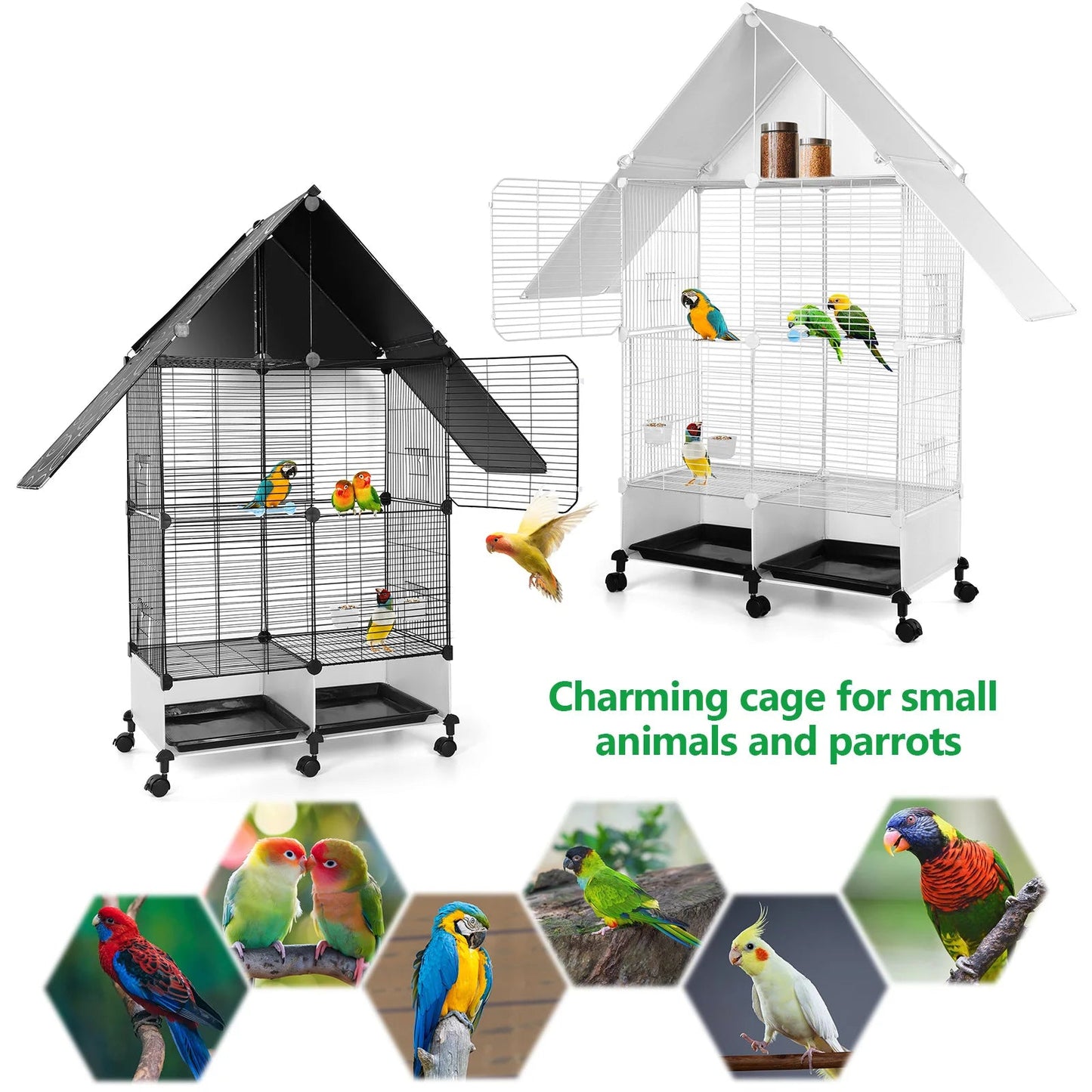 House Shape Bird Cage With Rolling Stand - Love Bird Cages