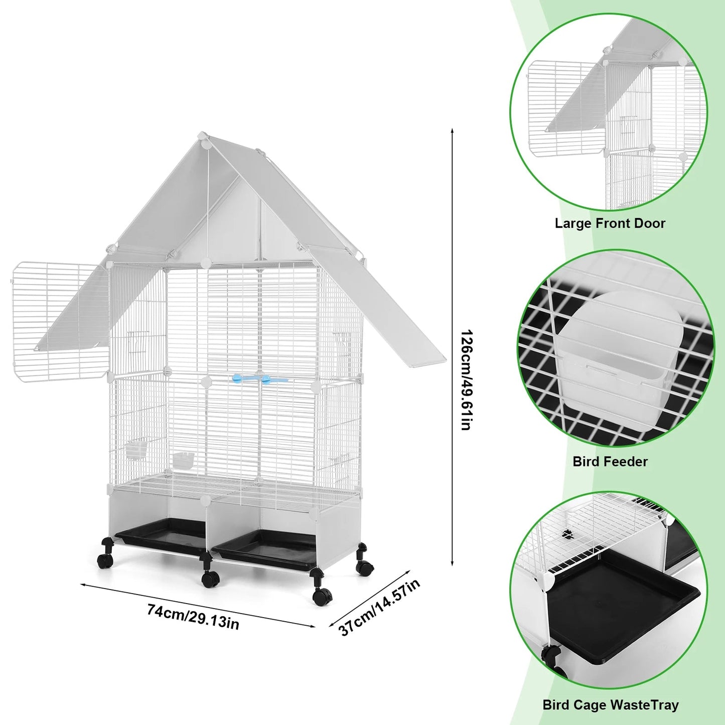 House Shape Bird Cage With Rolling Stand - Love Bird Cages