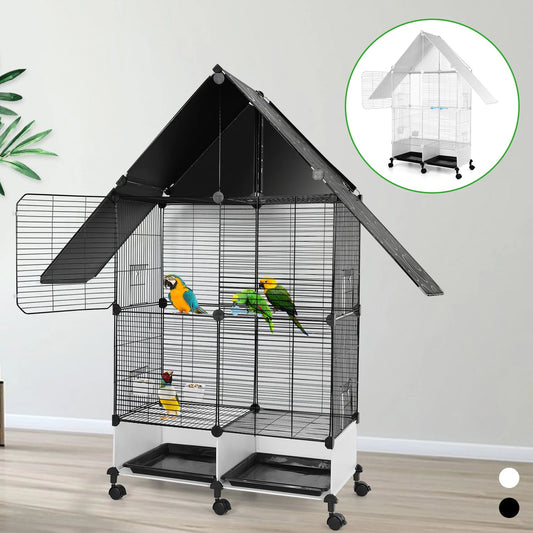 House Shape Bird Cage With Rolling Stand - Love Bird Cages