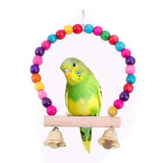 Bird Wooden Swing Toy with Hanging Bells - Love Bird Cages