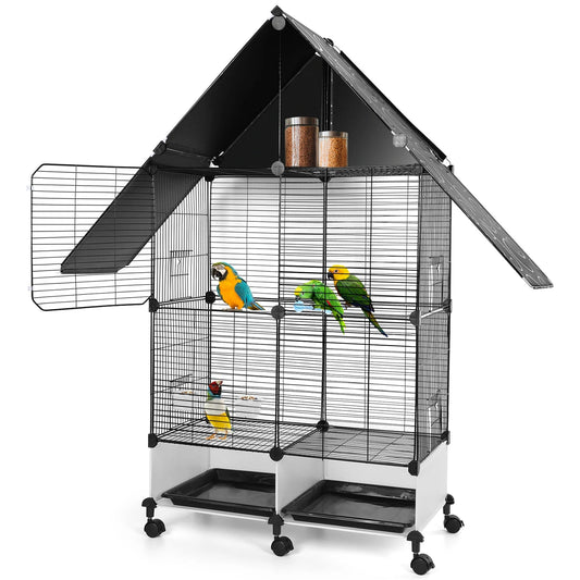House Shape Bird Cage With Rolling Stand - Love Bird Cages